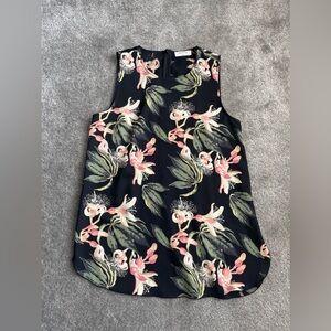 Aritzia Babaton Everly Tropical Floral Tank Top Camisole Black Pink Green